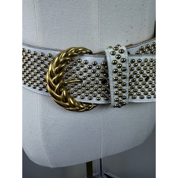 SAND CASTLE Vintage Studded Crystal Ivory Leather Belt Women\'s M (27”34\